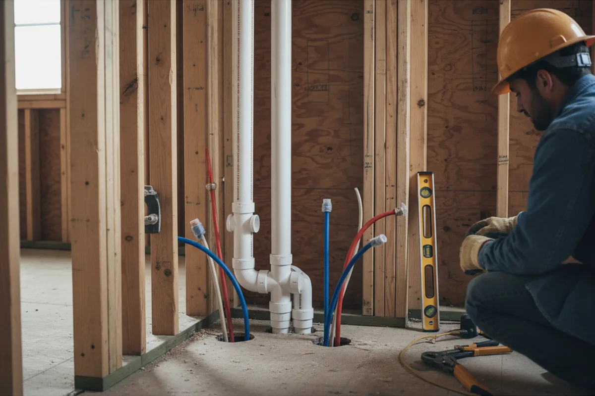Drain and supply rough-in during Sump Pump Repair in Nemacolin